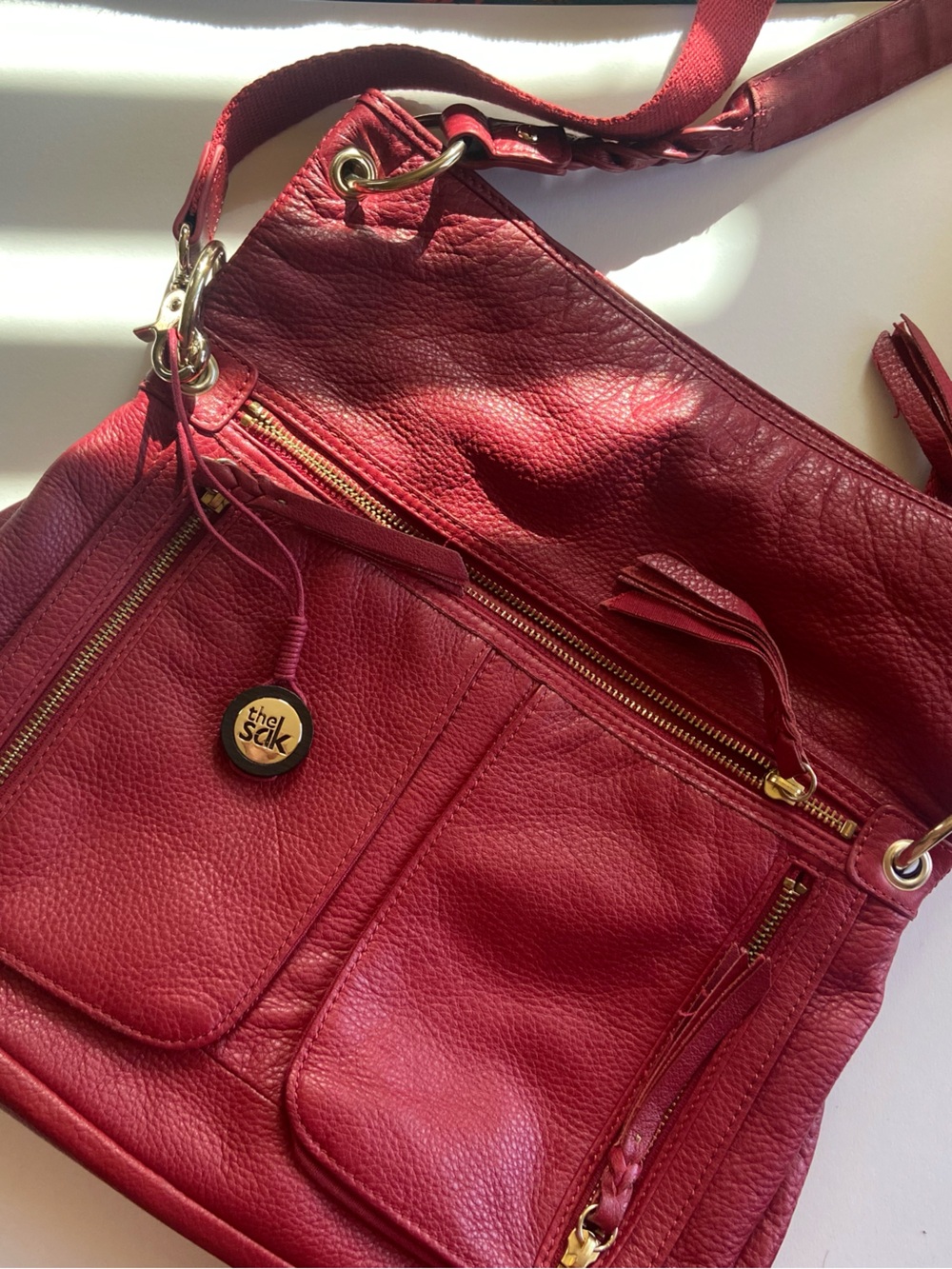 The Sak Lucia Deep Red Pebbled Leather Crossbody/Shoulder Bag